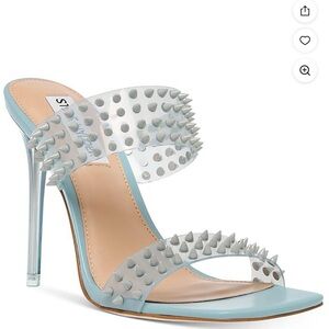 Steve Madden light blue, spiked, transparent-strapped stiletto heels, new. (7)